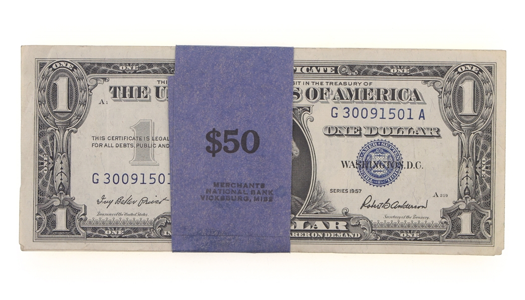 1957 US $1 SILVER CERTIFICATE BLUE SEAL NOTES $50 FACE