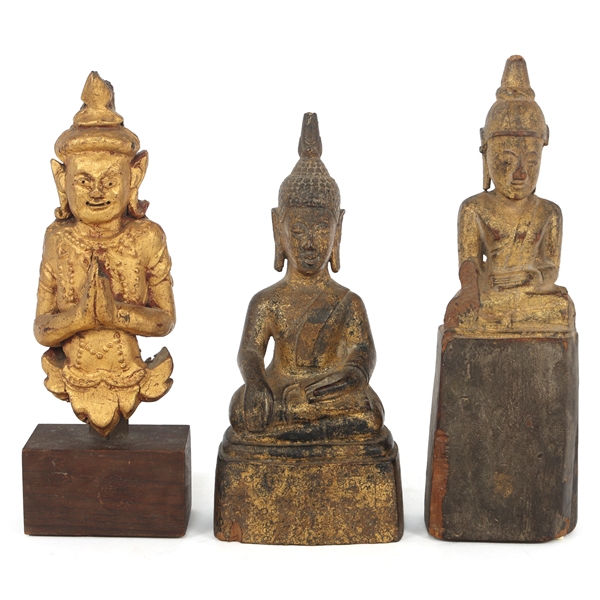 TIBETAN GILT CARVED WOODEN BUDDHA STATUES 
