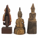TIBETAN GILT CARVED WOODEN BUDDHA STATUES 