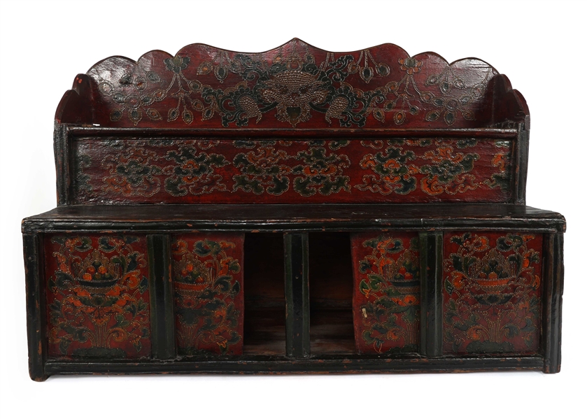 EARLY 20TH C. WOODEN TIBETAN BUDDHIST SHRINE CABINET 