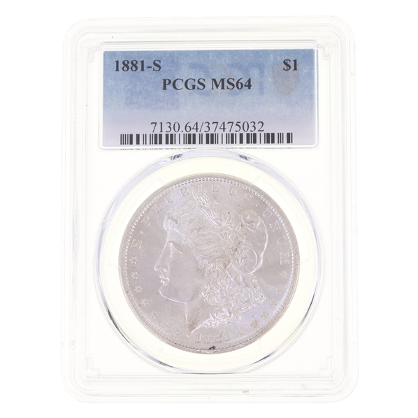 1881-S US MORGAN SILVER DOLLAR PCGS MS 64