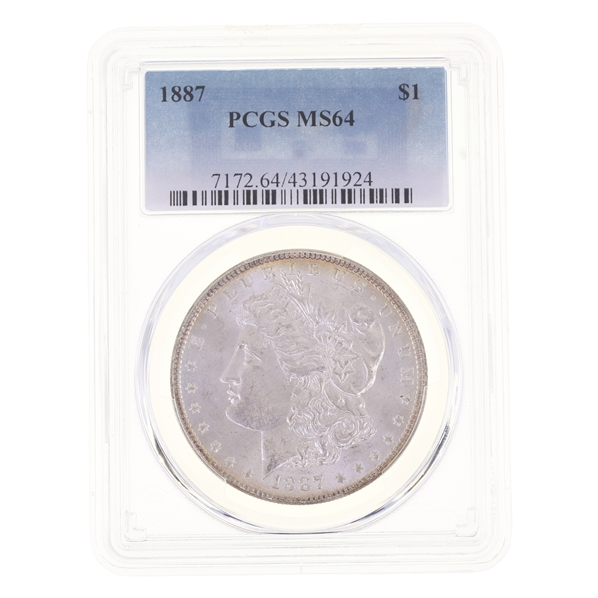 1887 US SILVER MORGAN DOLLAR COIN PCGS MS 64