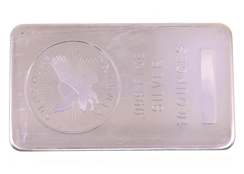 .999 FINE SILVER 10 OZT SUNSHINE MINTING BULLION BAR