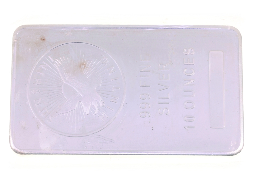 .999 FINE SILVER 10 OZT SUNSHINE MINTING BULLION BAR