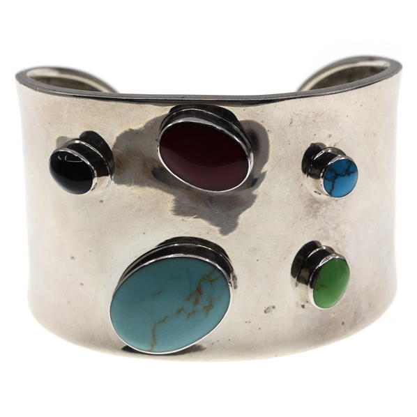 STERLING SILVER TAXCO MULTI-STONE CUFF BRACELET