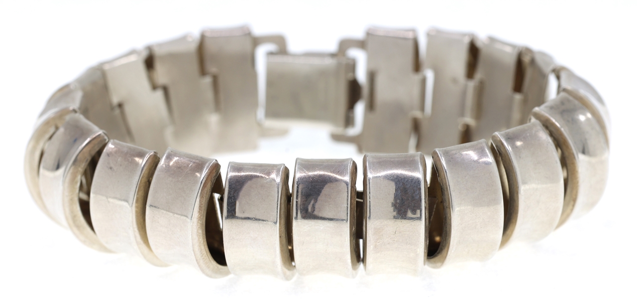 STERLING SILVER OPEN HALF-CRESCENT LINK BRACELET 