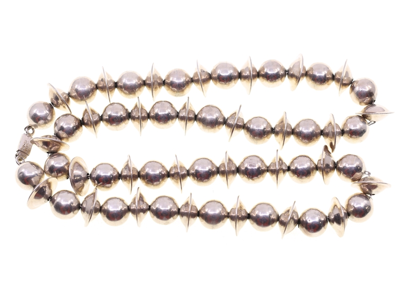 STERLING SILVER TAXCO BENCH BEAD NECKLACE 