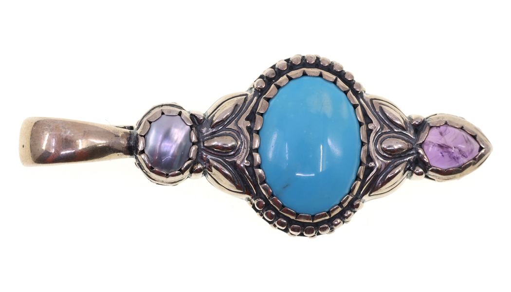 STERLING CAROLYN POLLACK TURQUOISE & AMETHYST PENDANT