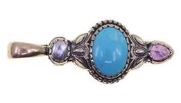STERLING CAROLYN POLLACK TURQUOISE & AMETHYST PENDANT