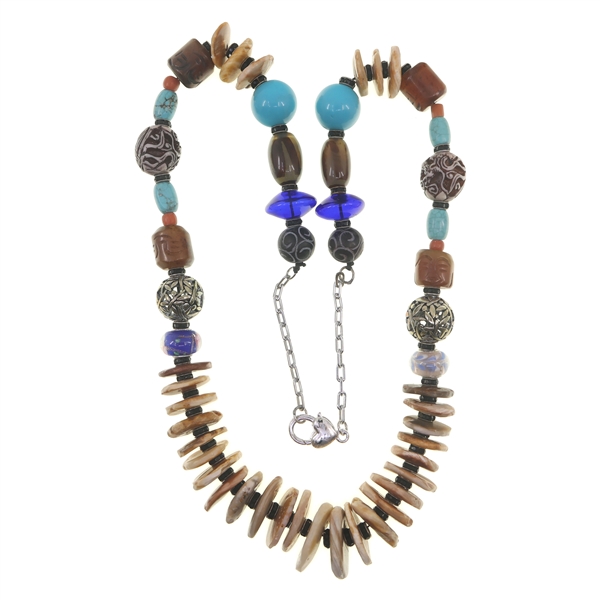 STERLING SILVER BEADED & SHELL FASHION NECKLACE
