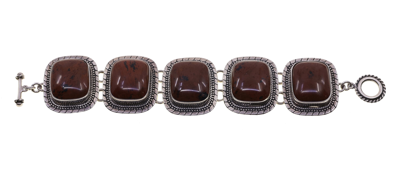 STERLING SILVER MAHOGANY OBSIDIAN TOGGLE BRACELET