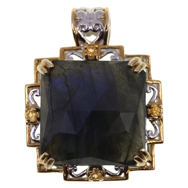 STERLING SILVER LABRADORITE & CUBIC ZIRCONIA PENDANT