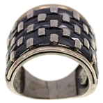 TWO-TONED STERLING SILVER ONYX FASHION RING