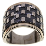 TWO-TONED STERLING SILVER ONYX FASHION RING