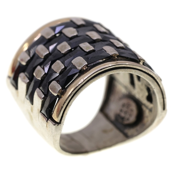TWO-TONED STERLING SILVER ONYX FASHION RING