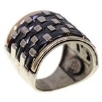 TWO-TONED STERLING SILVER ONYX FASHION RING