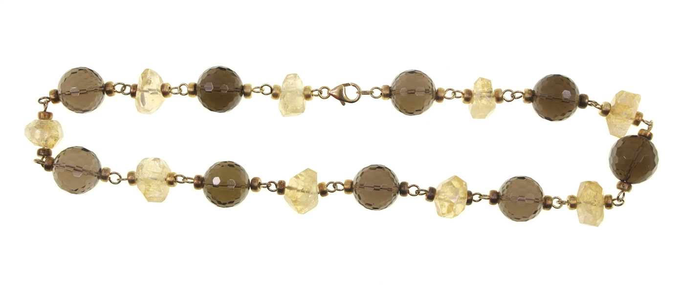 CITRINE & SMOKY QUARTZ STERLING SILVER VERMEIL NECKLACE