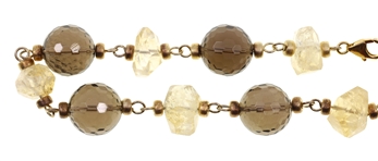 CITRINE & SMOKY QUARTZ STERLING SILVER VERMEIL NECKLACE
