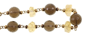 CITRINE & SMOKY QUARTZ STERLING SILVER VERMEIL NECKLACE