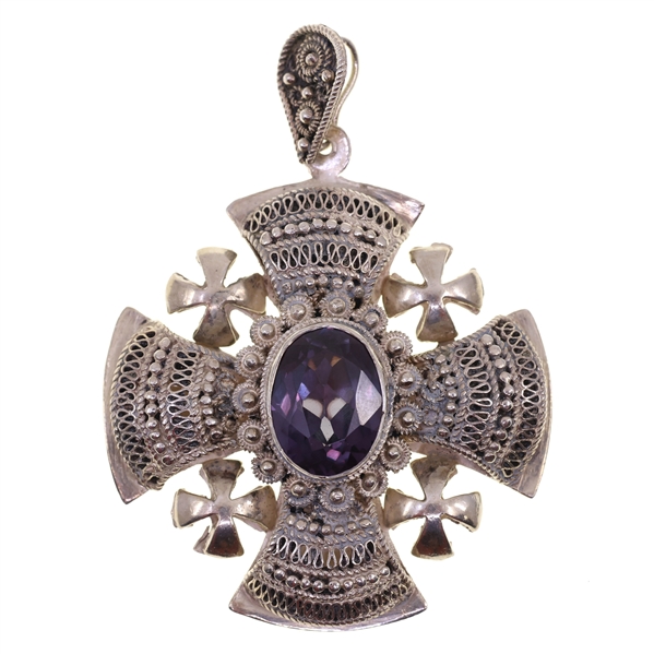 .935 SILVER FILIGREE MYSTIC TOPAZ CROSS PENDANT