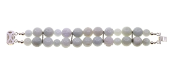 CARVED JADE BEADED STERLING SILVER NECKLACE & BRACELET