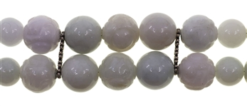 CARVED JADE BEADED STERLING SILVER NECKLACE & BRACELET
