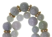 CARVED JADE BEADED STERLING SILVER NECKLACE & BRACELET