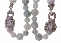 CARVED JADE BEADED STERLING SILVER NECKLACE & BRACELET