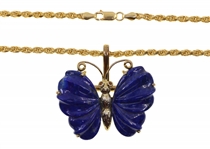 LAPIS & TOURMALINE BUTTERFLY STERLING VERMEIL NECKLACE