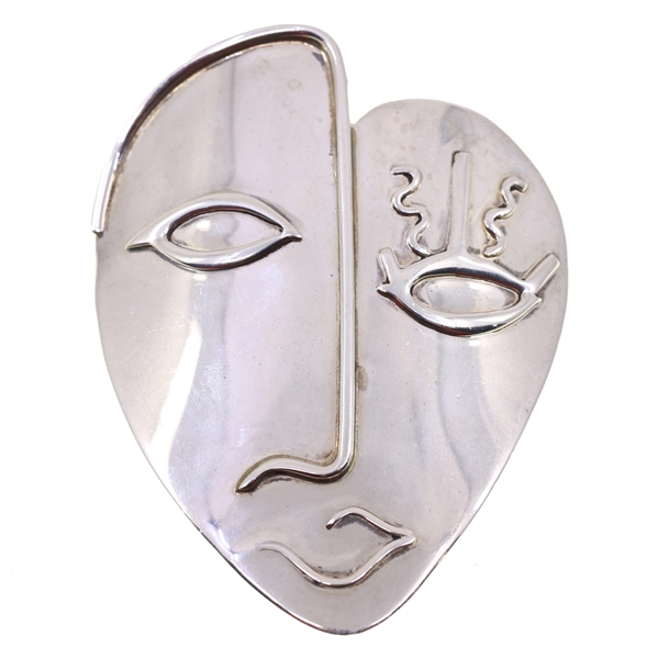 STERLING SILVER BESHARA ABSTRACT FACE BROOCH/PENDANT