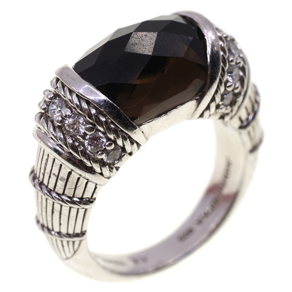 STERLING SILVER JUDITH RIPKA SMOKY QUARTZ & CZ RING