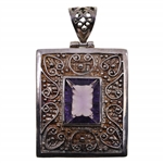 STERLING SILVER RECTANGULAR PENDANT WITH PURPLE GLASS