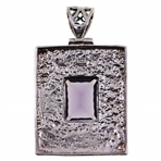 STERLING SILVER RECTANGULAR PENDANT WITH PURPLE GLASS