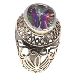 STERLING SILVER RAINBOW SPINEL OPEN-WORK FASHION RING