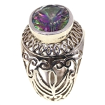 STERLING SILVER RAINBOW SPINEL OPEN-WORK FASHION RING
