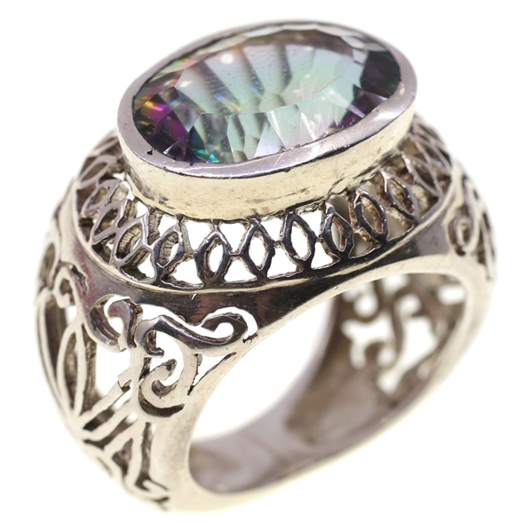 STERLING SILVER RAINBOW SPINEL OPEN-WORK FASHION RING