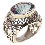 STERLING SILVER RAINBOW SPINEL OPEN-WORK FASHION RING