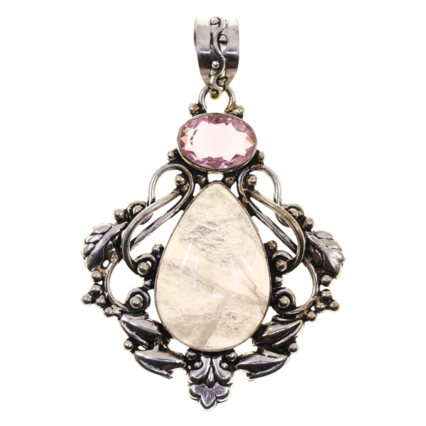 STERLING SILVER ROSE QUARTZ & PINK CZ PENDANT