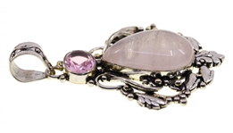STERLING SILVER ROSE QUARTZ & PINK CZ PENDANT