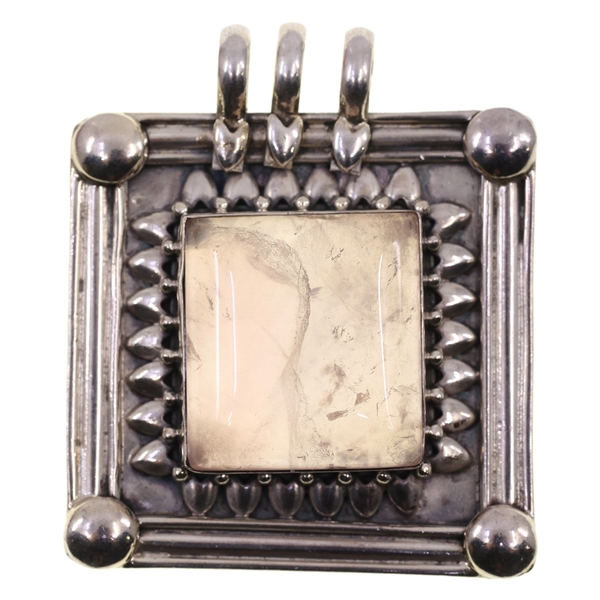 STERLING SILVER ROSE QUARTZ SQUARE PENDANT 