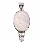 STERLING SILVER MOP & BLUE TOPAZ CAMEO PENDANT