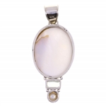 STERLING SILVER MOP & BLUE TOPAZ CAMEO PENDANT