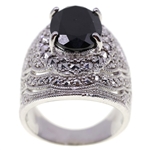 STERLING SILVER DJ ONYX & MARCASITE COCKTAIL RING