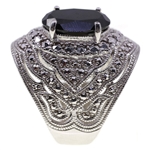 STERLING SILVER DJ ONYX & MARCASITE COCKTAIL RING