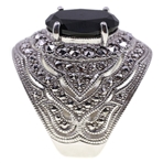 STERLING SILVER DJ ONYX & MARCASITE COCKTAIL RING