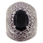 STERLING SILVER DJ ONYX & MARCASITE COCKTAIL RING