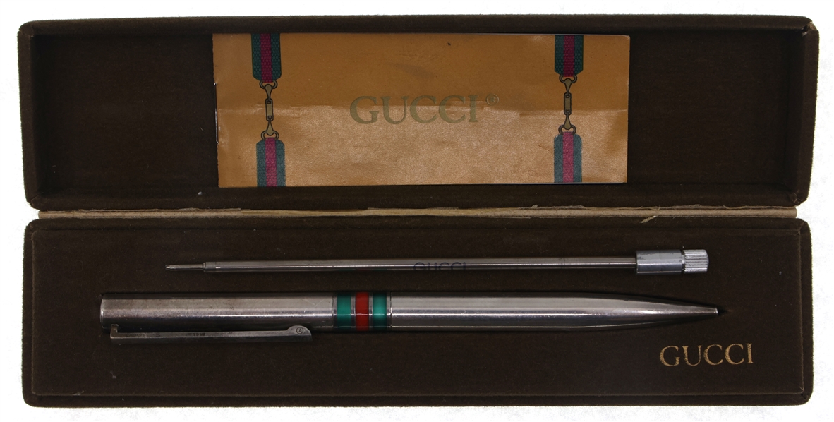 STERLING SILVER CASE GUCCI ENAMEL STRIPE BALLPOINT PEN