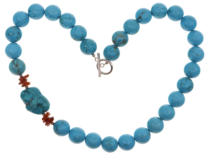 TURQUOISE BEADED STERLING SILVER NECKLACE