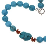 TURQUOISE BEADED STERLING SILVER NECKLACE