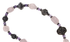 STERLING SILVER BEADED ROSE QUARTZ & AMETHYST NECKLACE